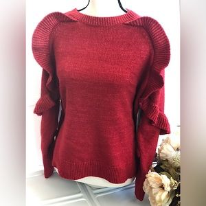 Brand New-Time and Tru -Red- Shimmer Ruffle Sweater